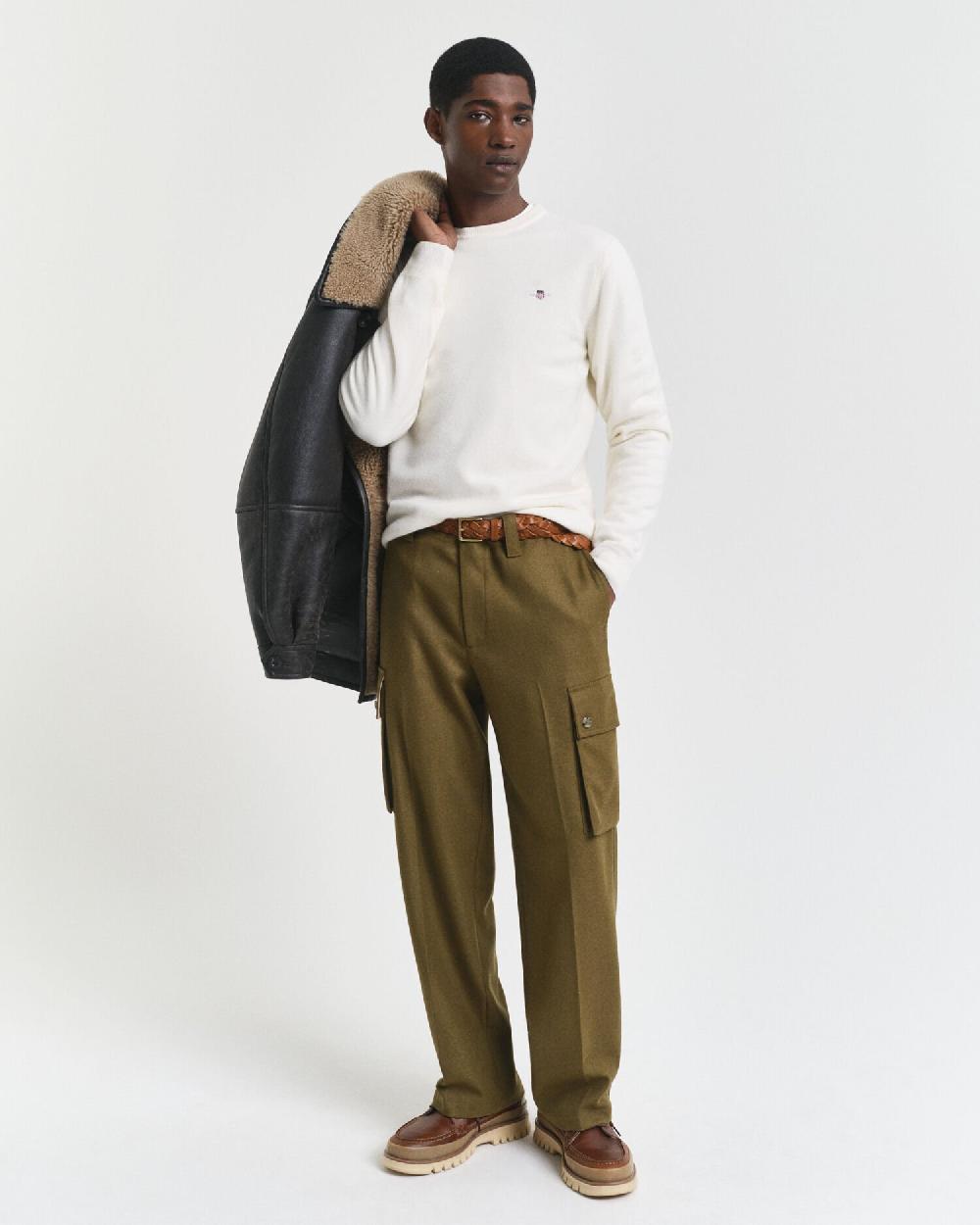 Gant Superfine Lambswool Crew Neck Sweater Cream