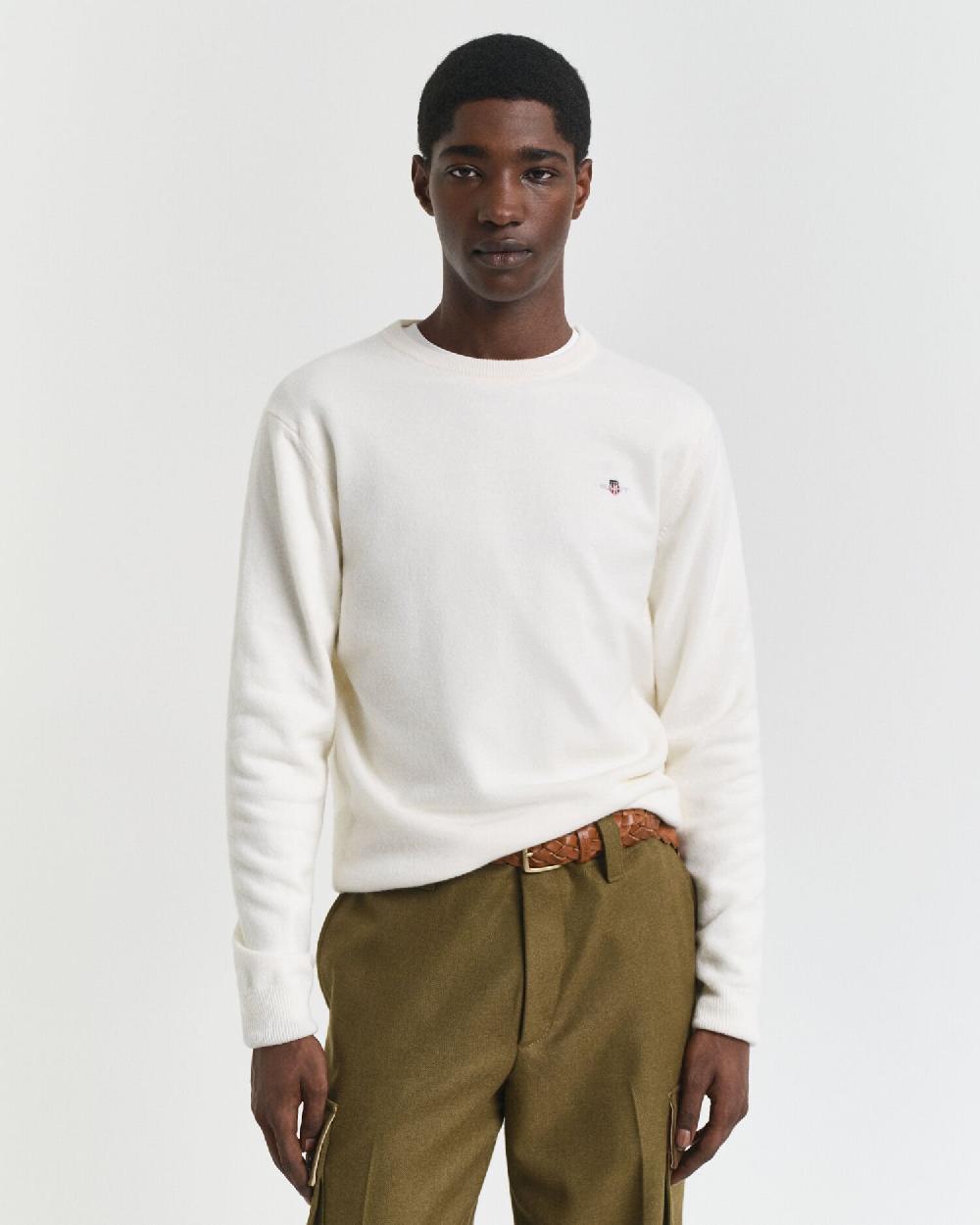 gant Superfine Lambswool Crew Neck Sweater cream