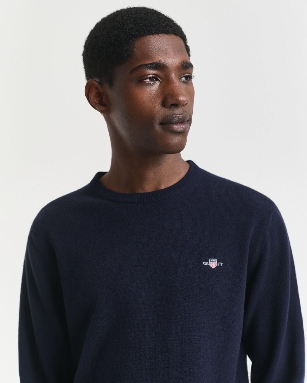 Gant Superfine Lambswool Crew Neck Sweater Marine