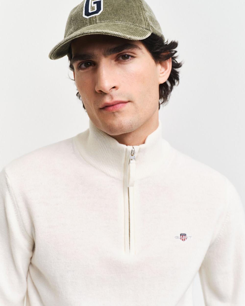 Gant Superfine Lambswool Half-Zip Sweater Cream