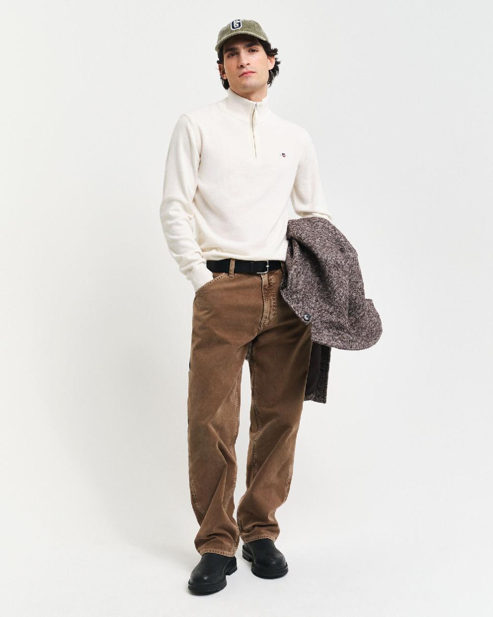 Gant Superfine Lambswool Half-Zip Sweater Cream