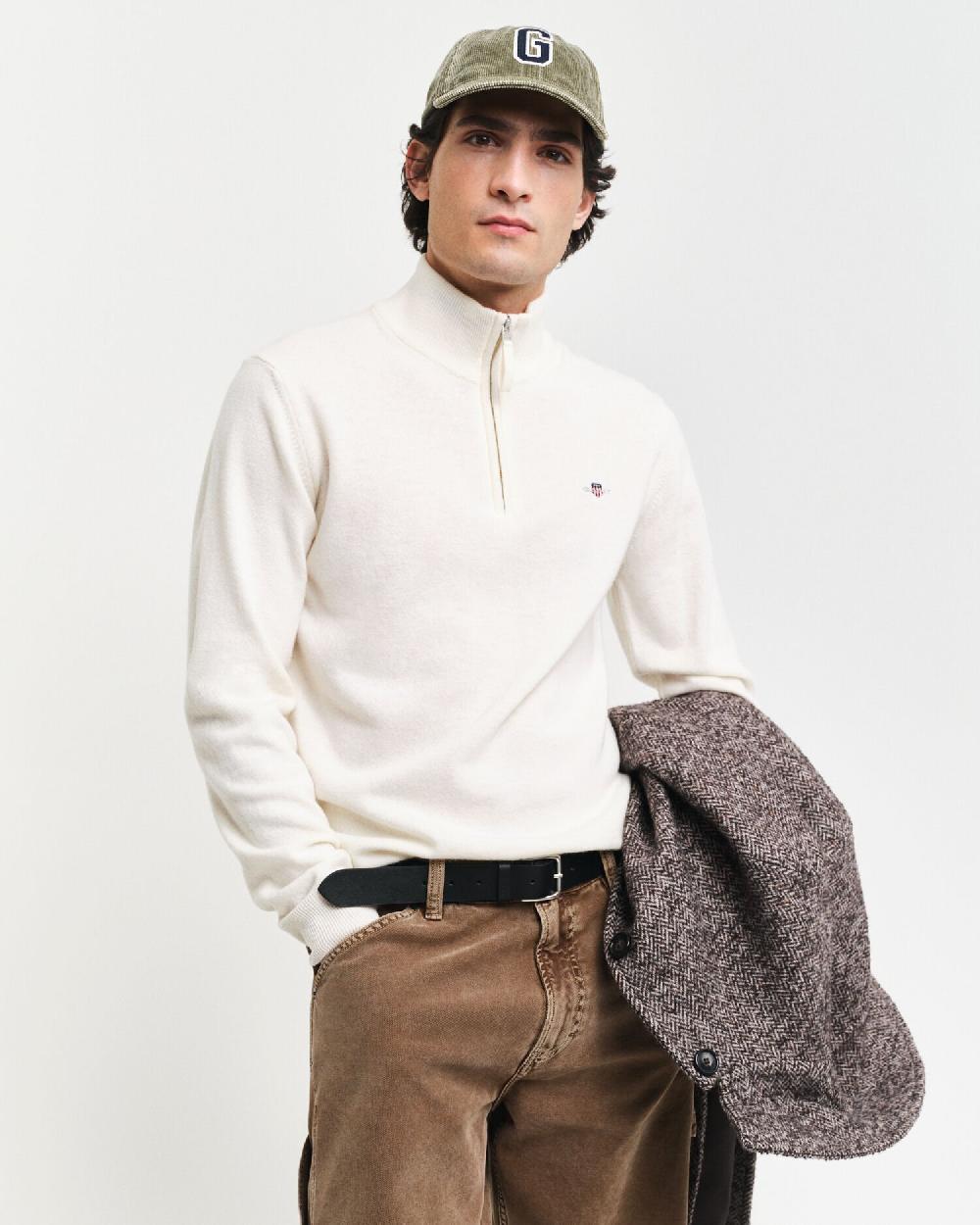 gant Superfine Lambswool Half-Zip Sweater cream
