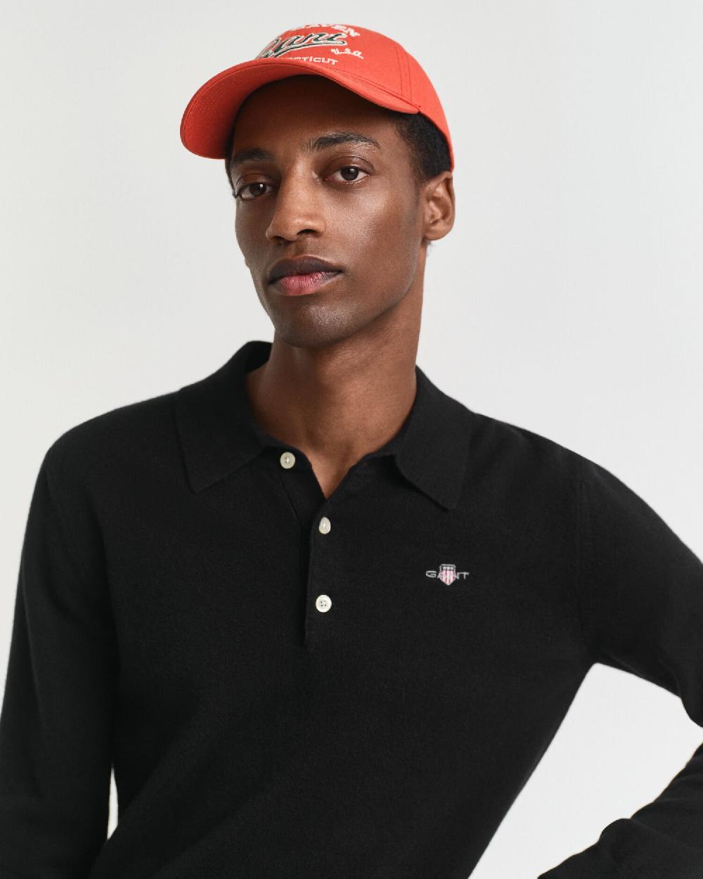 Gant Superfine Lambswool Polo Sweater Black