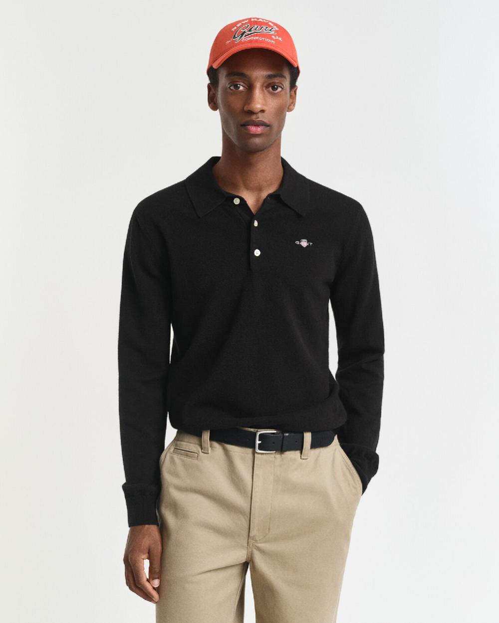 gant Superfine Lambswool Polo Sweater black