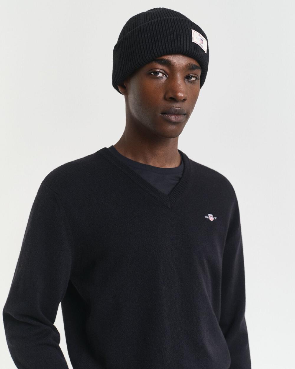 Gant Superfine Lambswool V-Neck Sweater Black