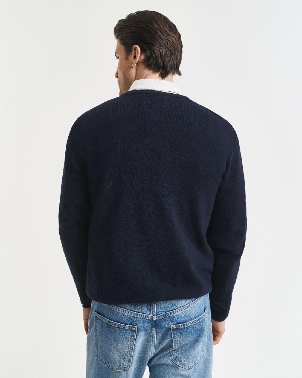 Gant Superfine Lambswool V-Neck Sweater Marine