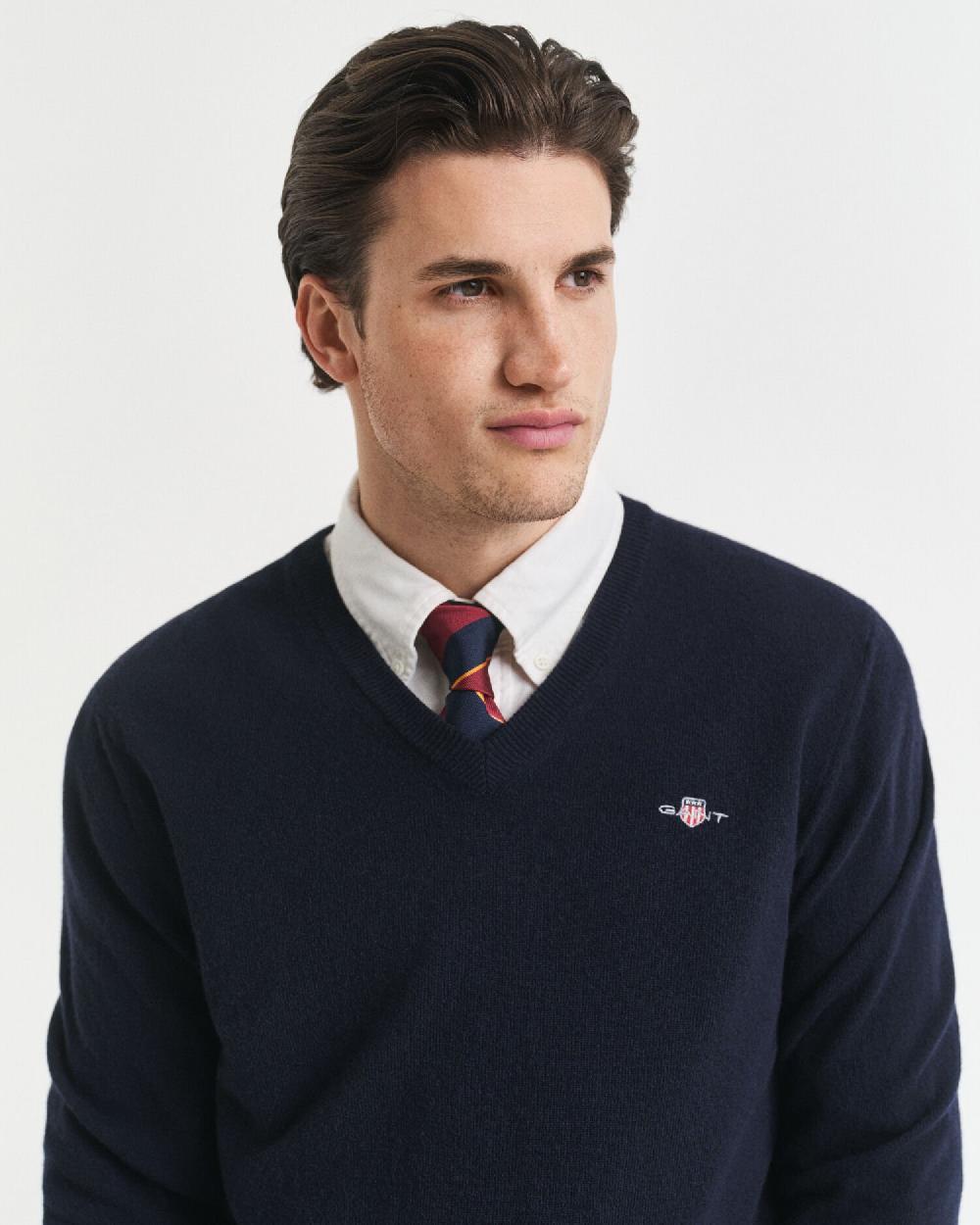 Gant Superfine Lambswool V-Neck Sweater Marine
