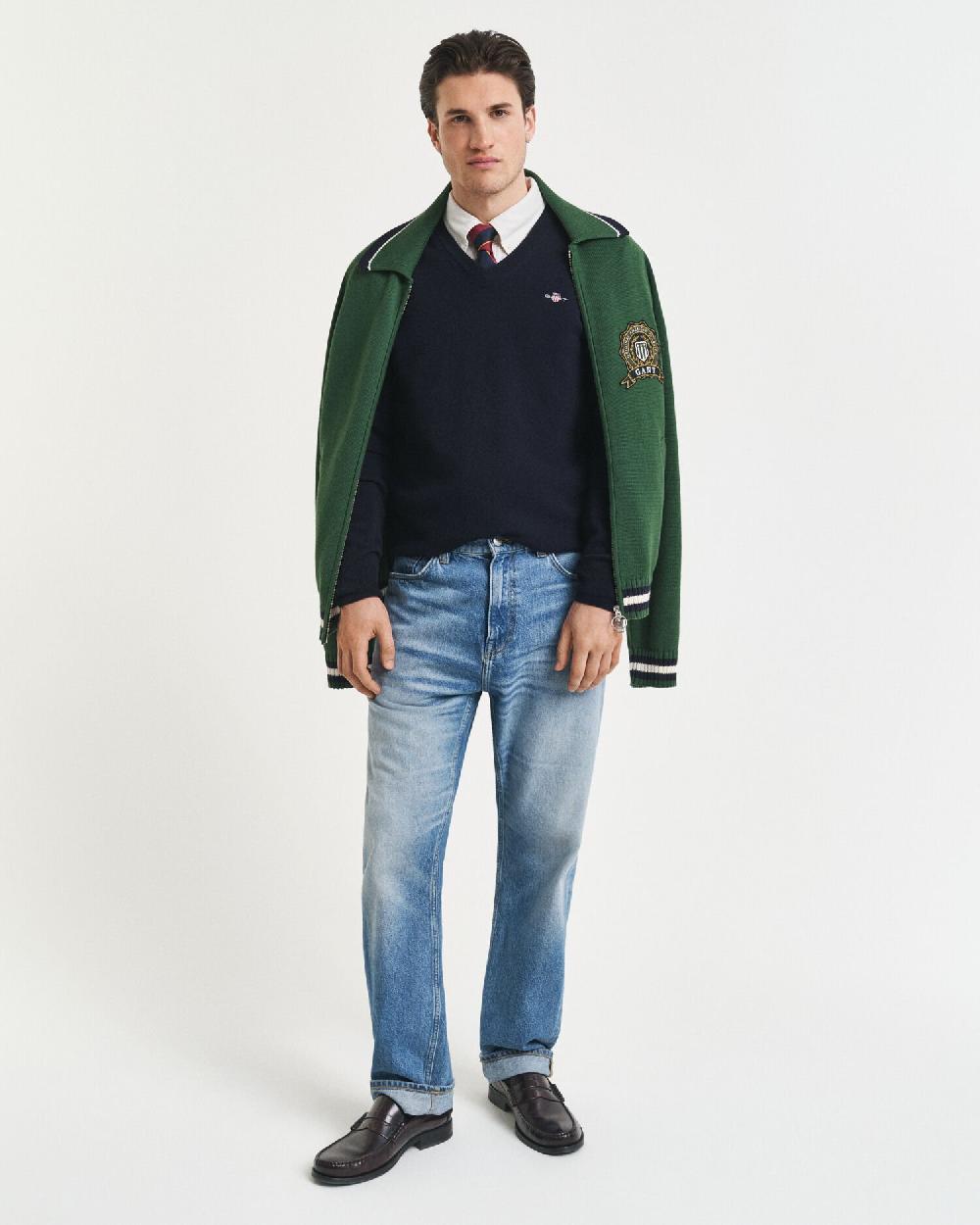 Gant Superfine Lambswool V-Neck Sweater Marine