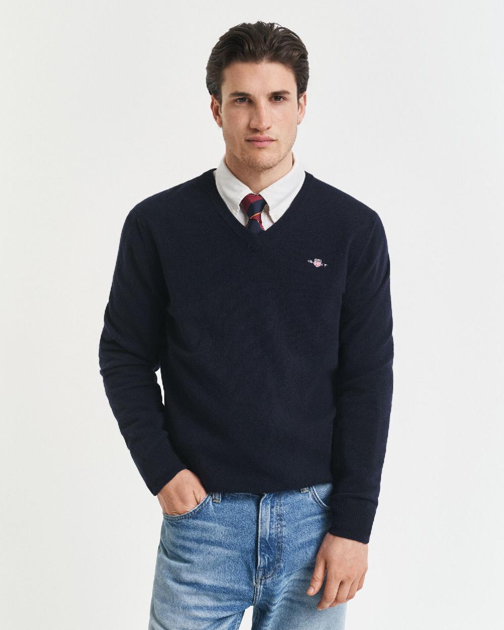 gant Superfine Lambswool V-Neck Sweater marine