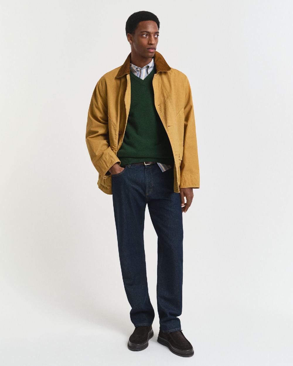 Gant Superfine Lambswool V-Neck Sweater Moss Green