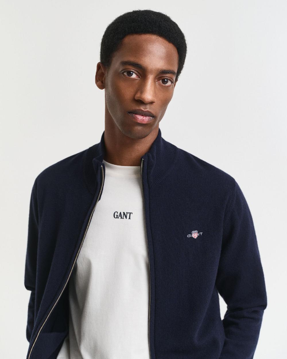 Gant Superfine Lambswool Zip Cardigan Marine