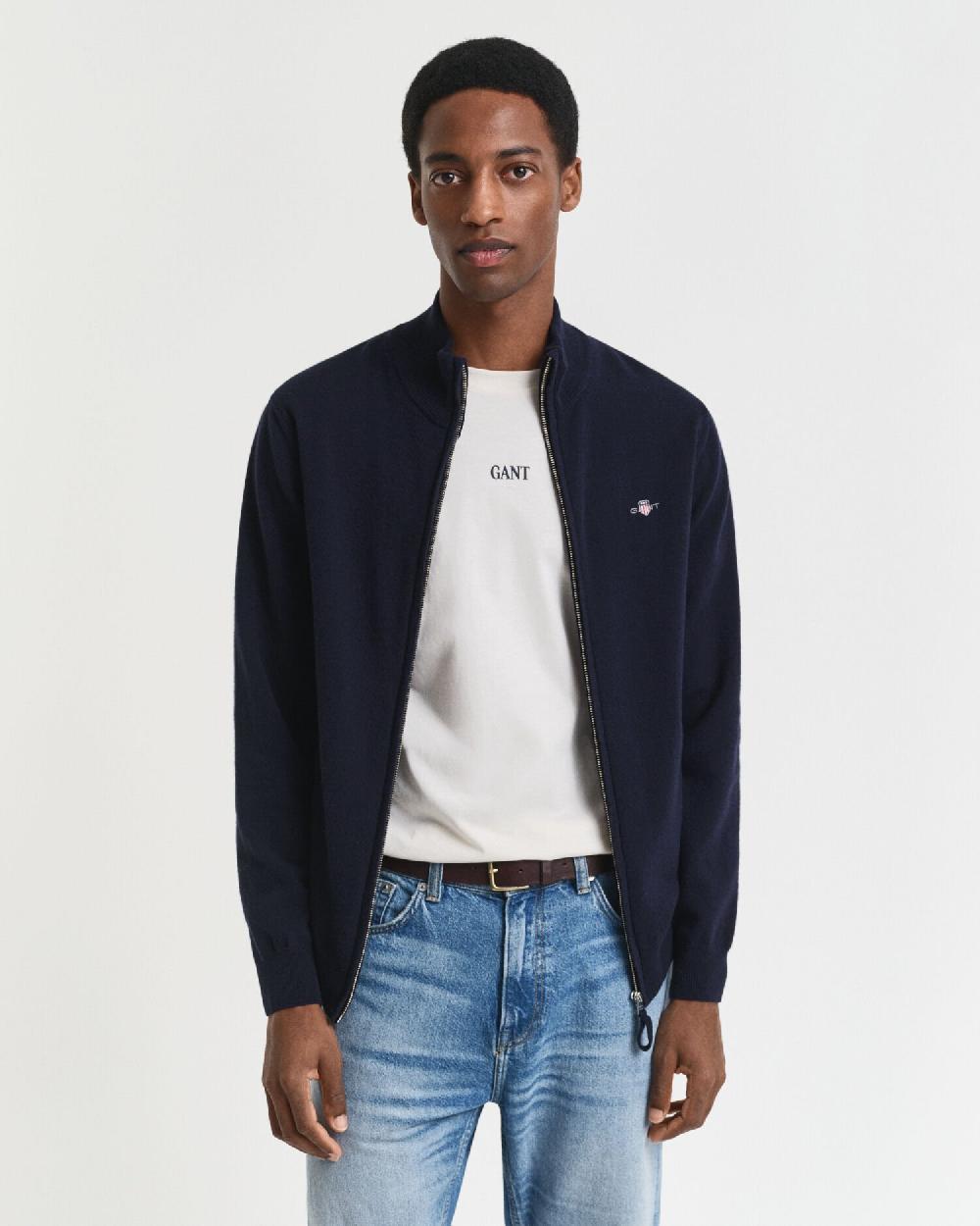 gant Superfine Lambswool Zip Cardigan marine