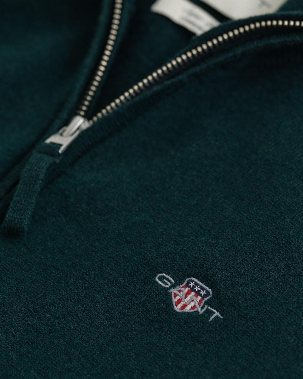 Gant Superfine Lambswool Zip Cardigan Tartan Green