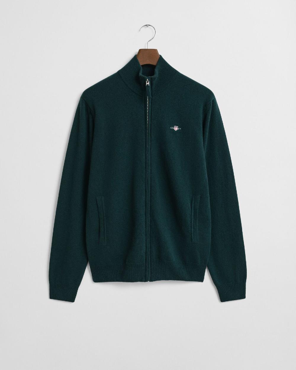 gant Superfine Lambswool Zip Cardigan tartan green