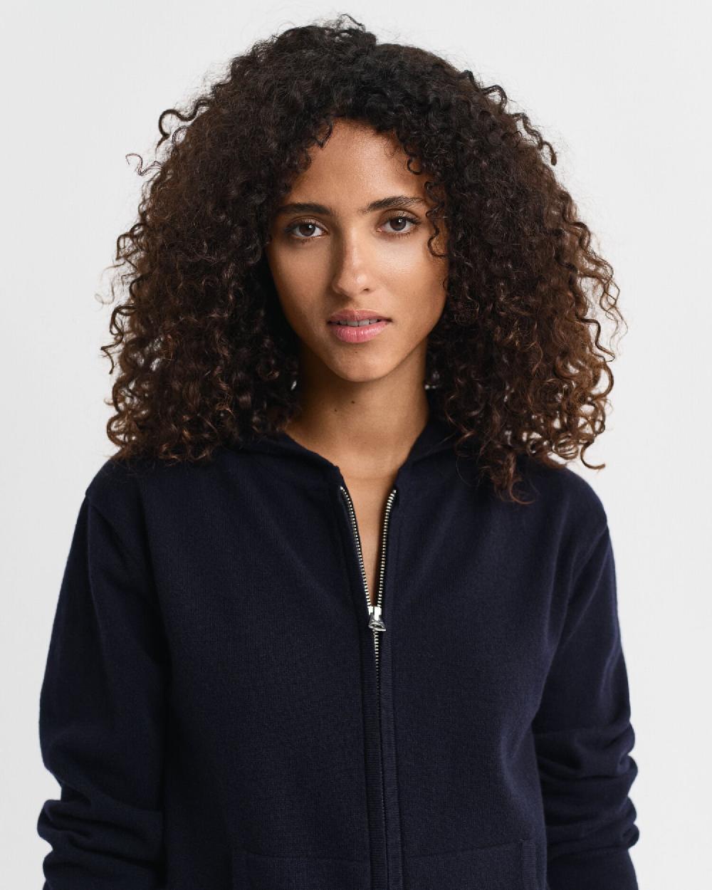 Gant Superfine Lambswool Zip Hoodie Evening Blue