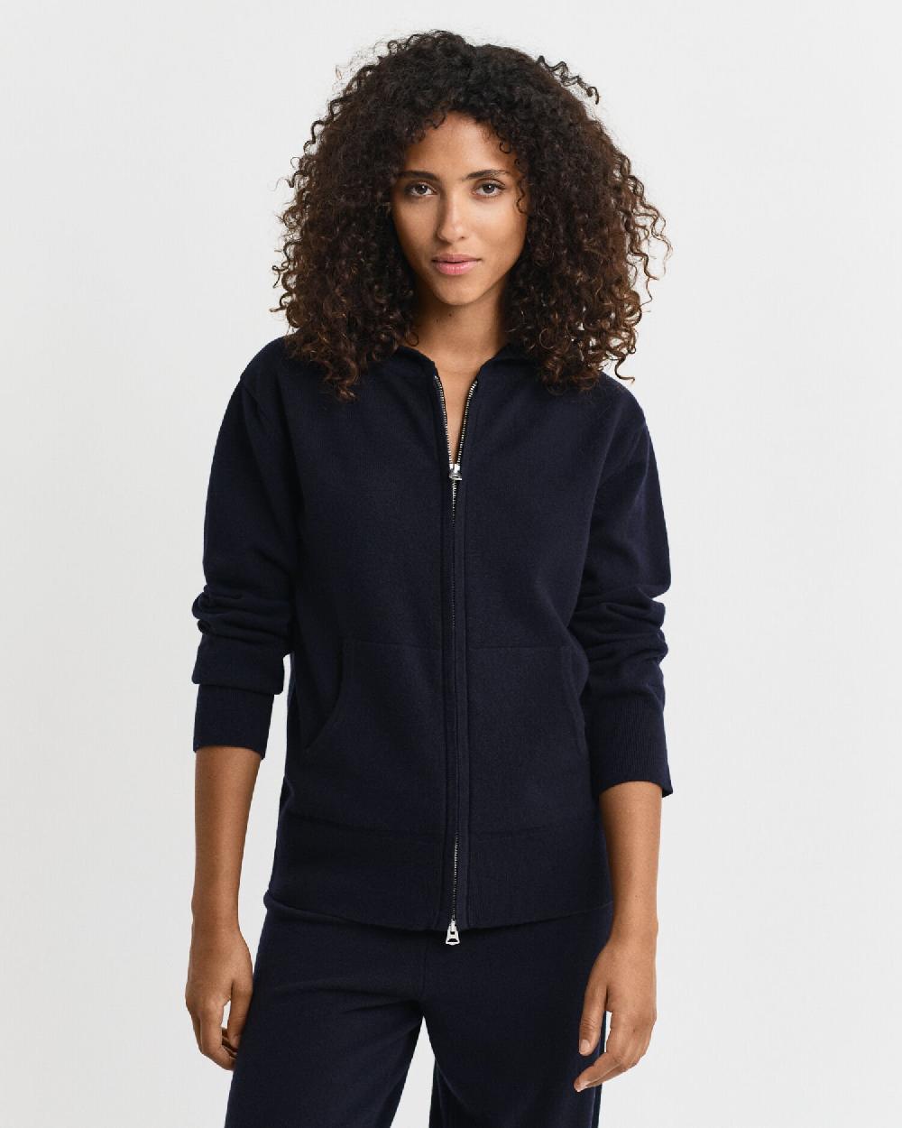gant Superfine Lambswool Zip Hoodie evening blue