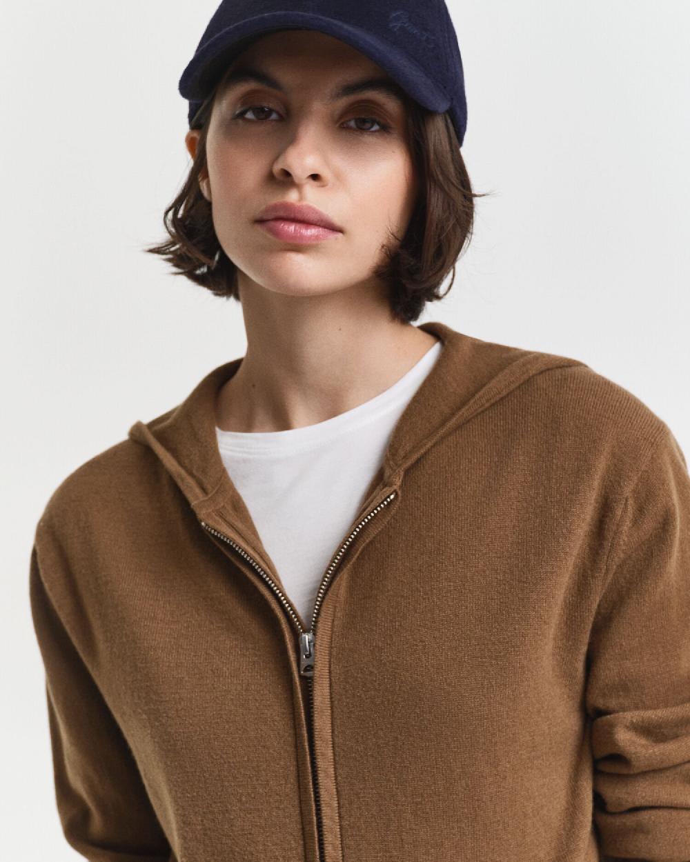 Gant Superfine Lambswool Zip Hoodie Warm Khaki