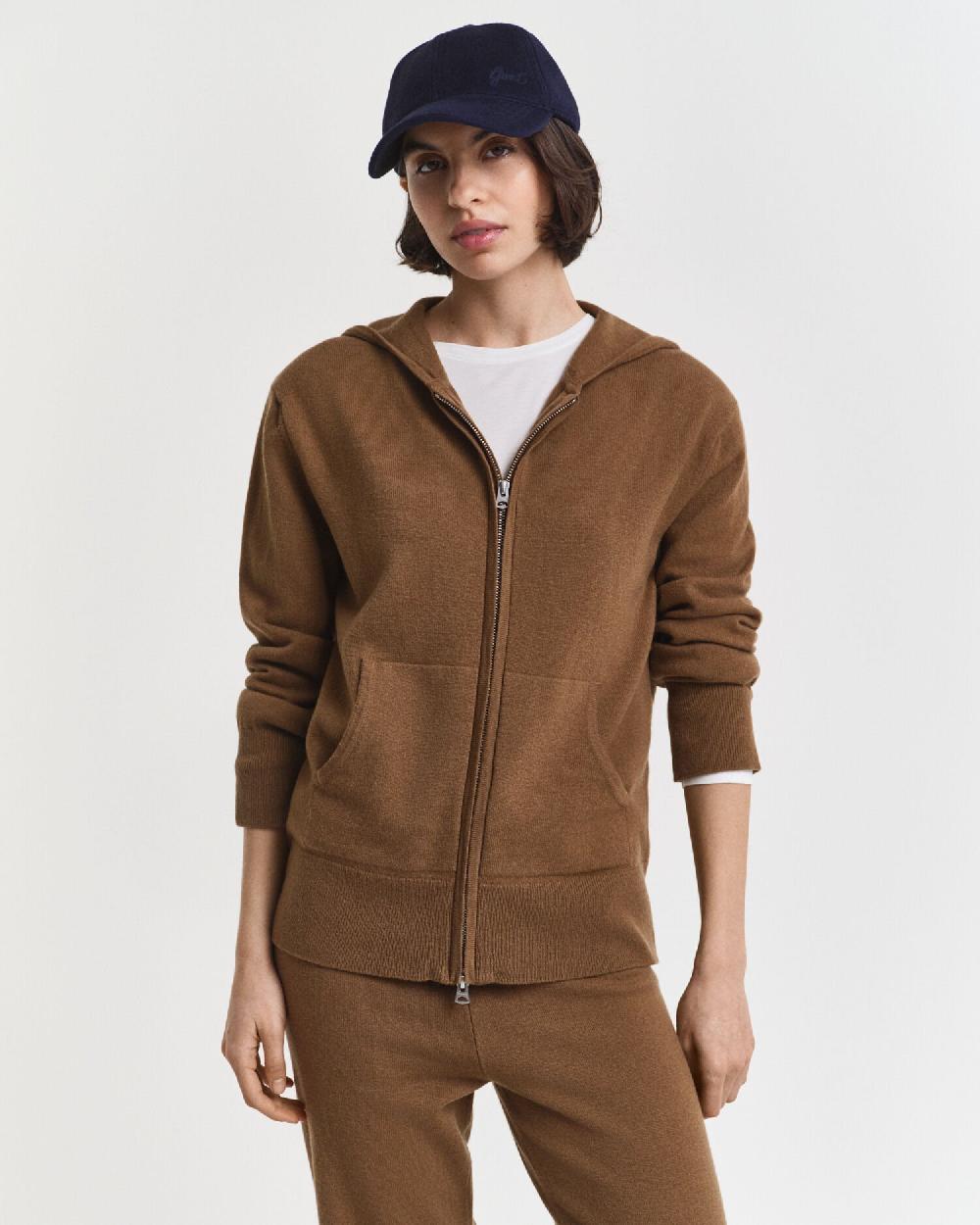 gant Superfine Lambswool Zip Hoodie warm khaki