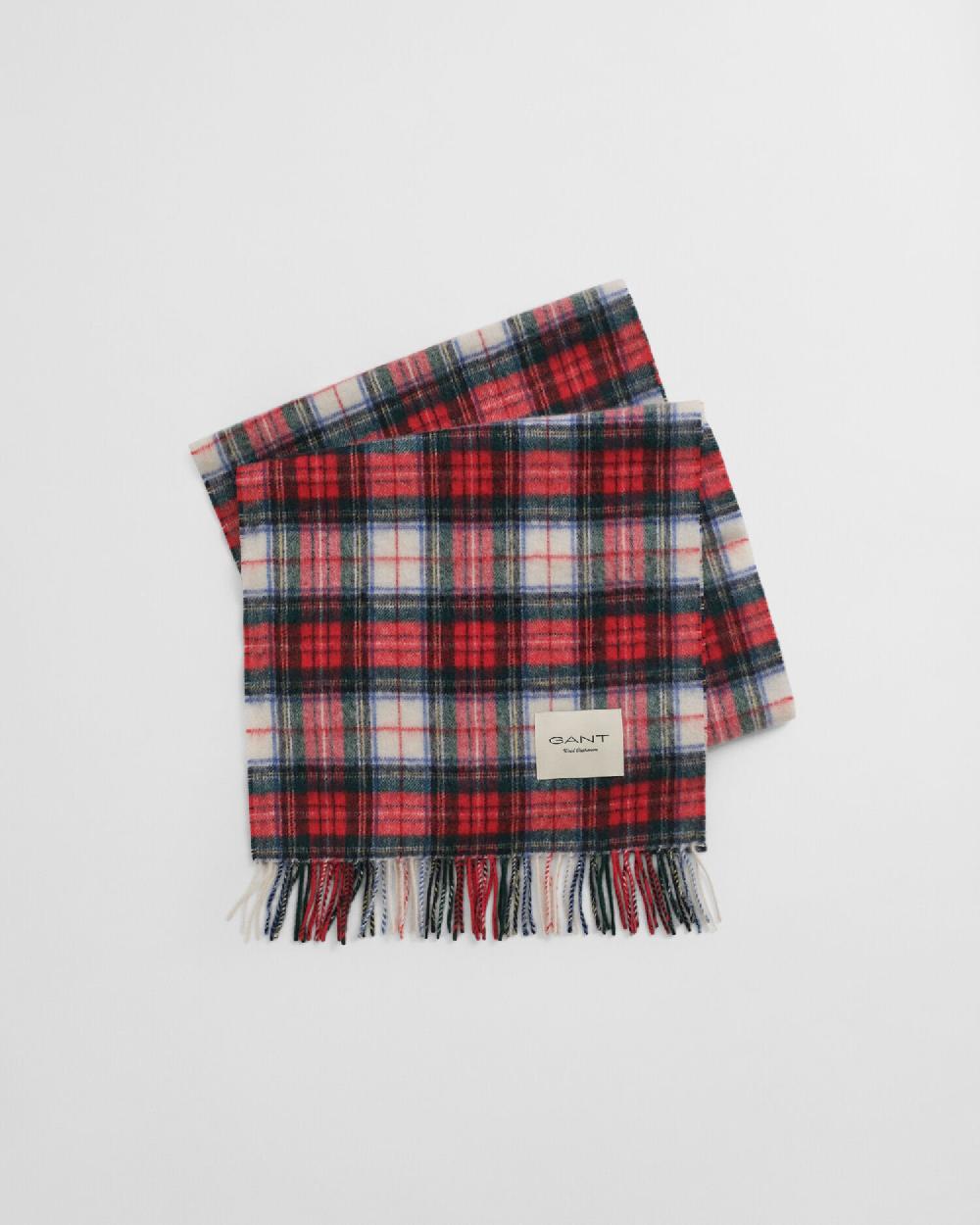 Gant Tartan Cashmere Blend Scarf Ruby Red