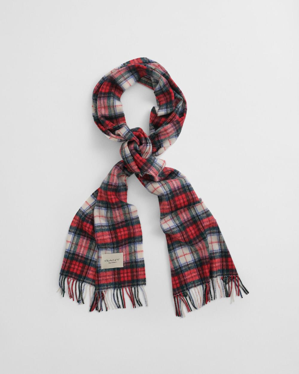 Gant Tartan Cashmere Blend Scarf Ruby Red