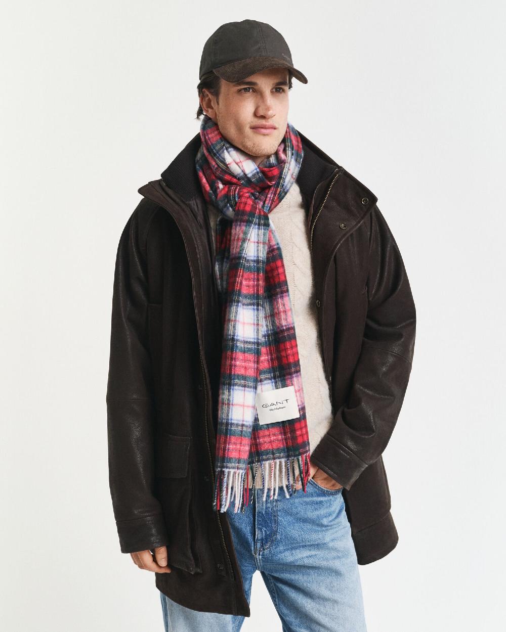 gant Tartan Cashmere Blend Scarf ruby red