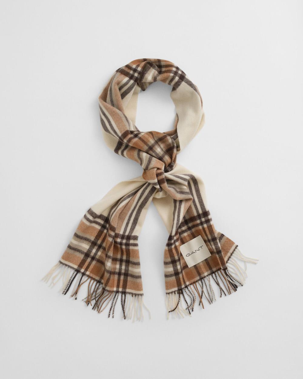 Gant Tartan Checked Wool Scarf Cream