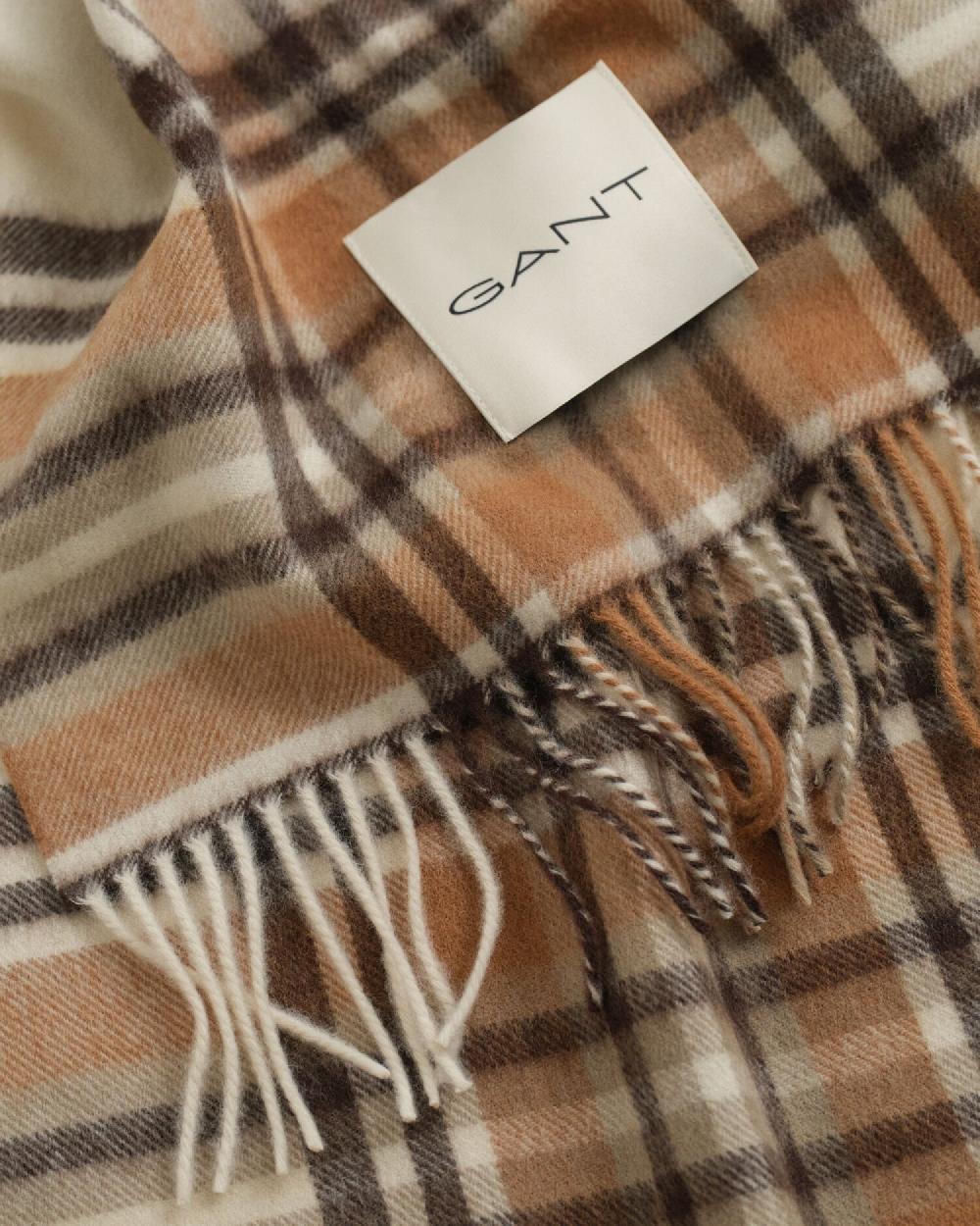 Gant Tartan Checked Wool Scarf Cream