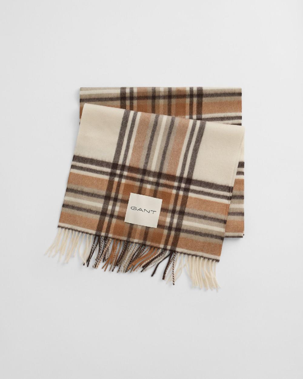 gant Tartan Checked Wool Scarf cream