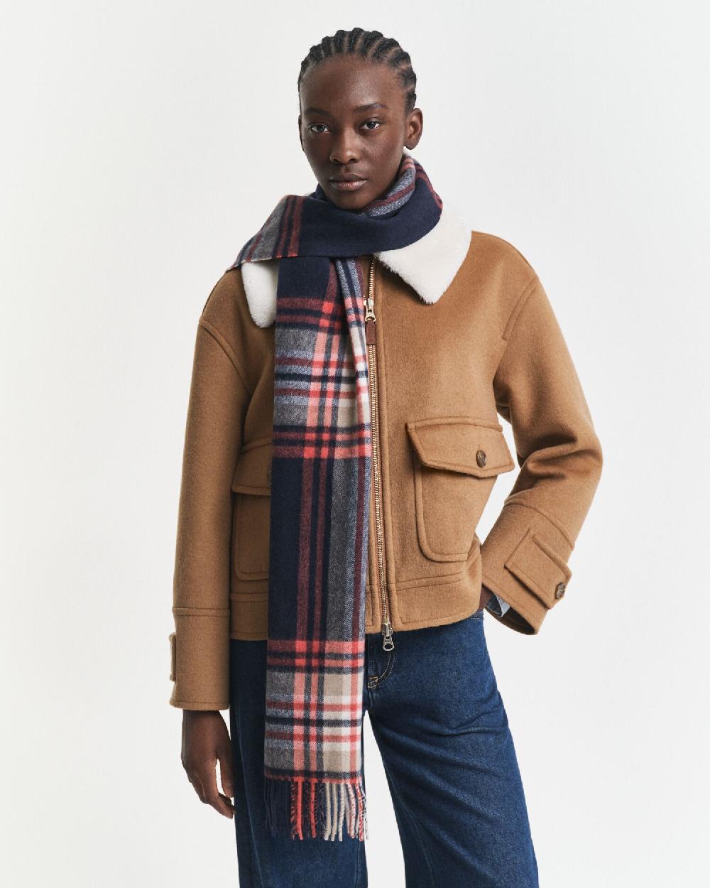 gant Tartan Checked Wool Scarf evening blue