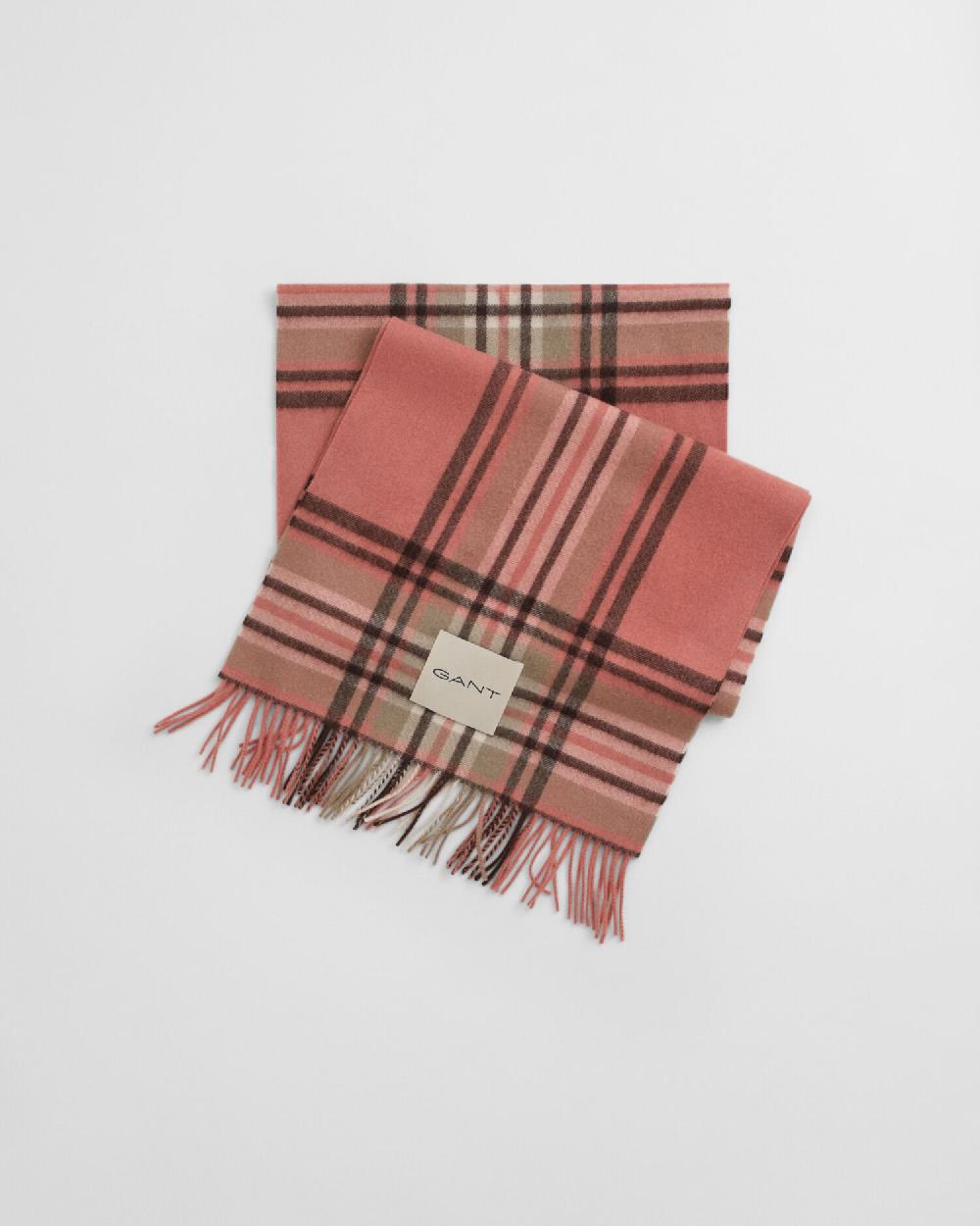 Gant Tartan Checked Wool Scarf Faded Brick