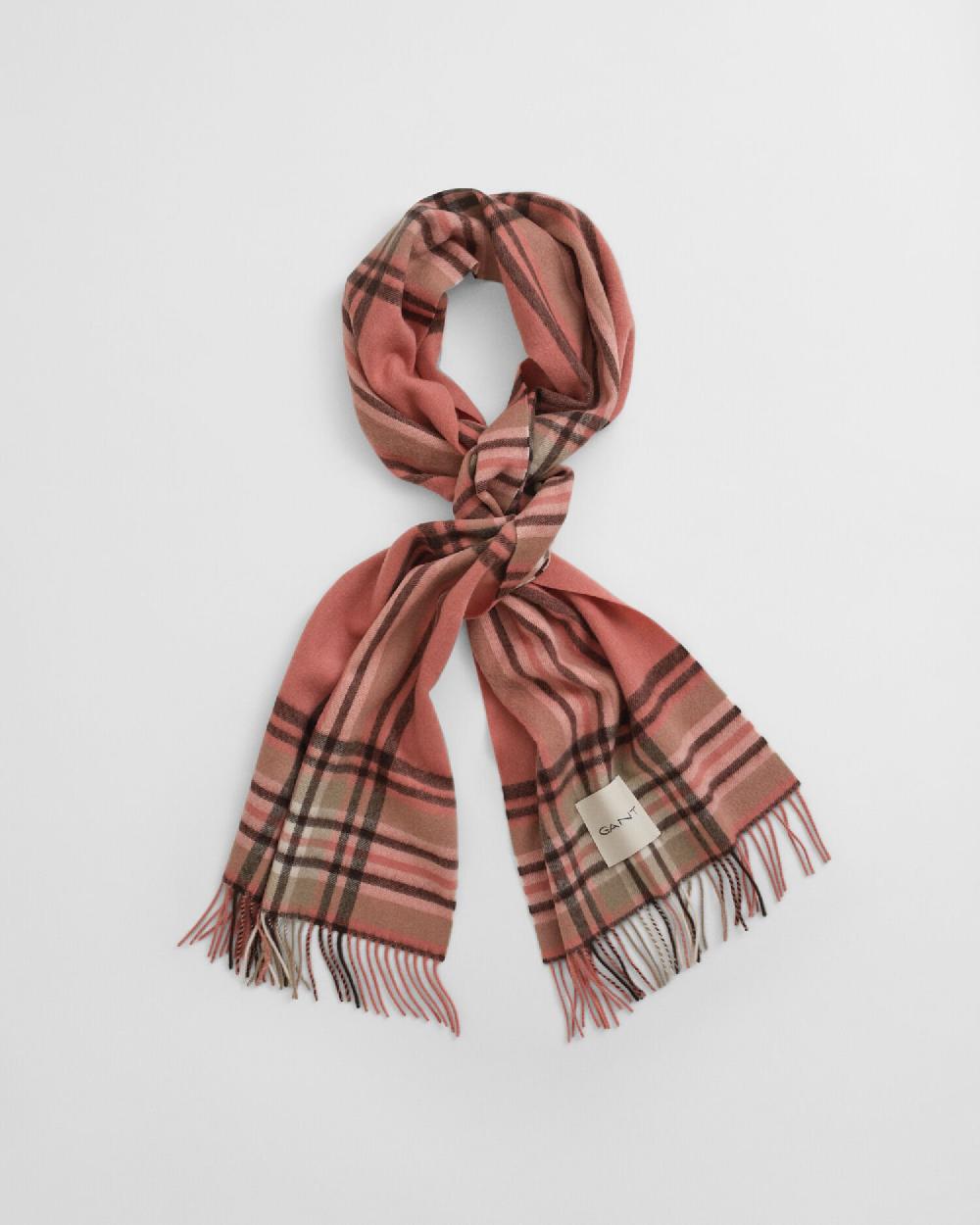 Gant Tartan Checked Wool Scarf Faded Brick