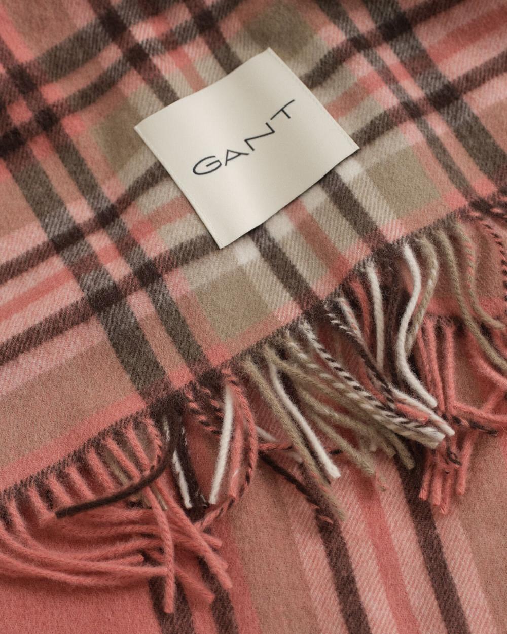 Gant Tartan Checked Wool Scarf Faded Brick