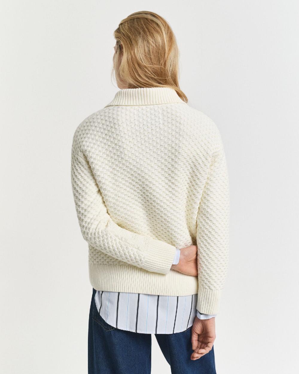 Gant Textured Cotton Half-Zip Sweater Cream