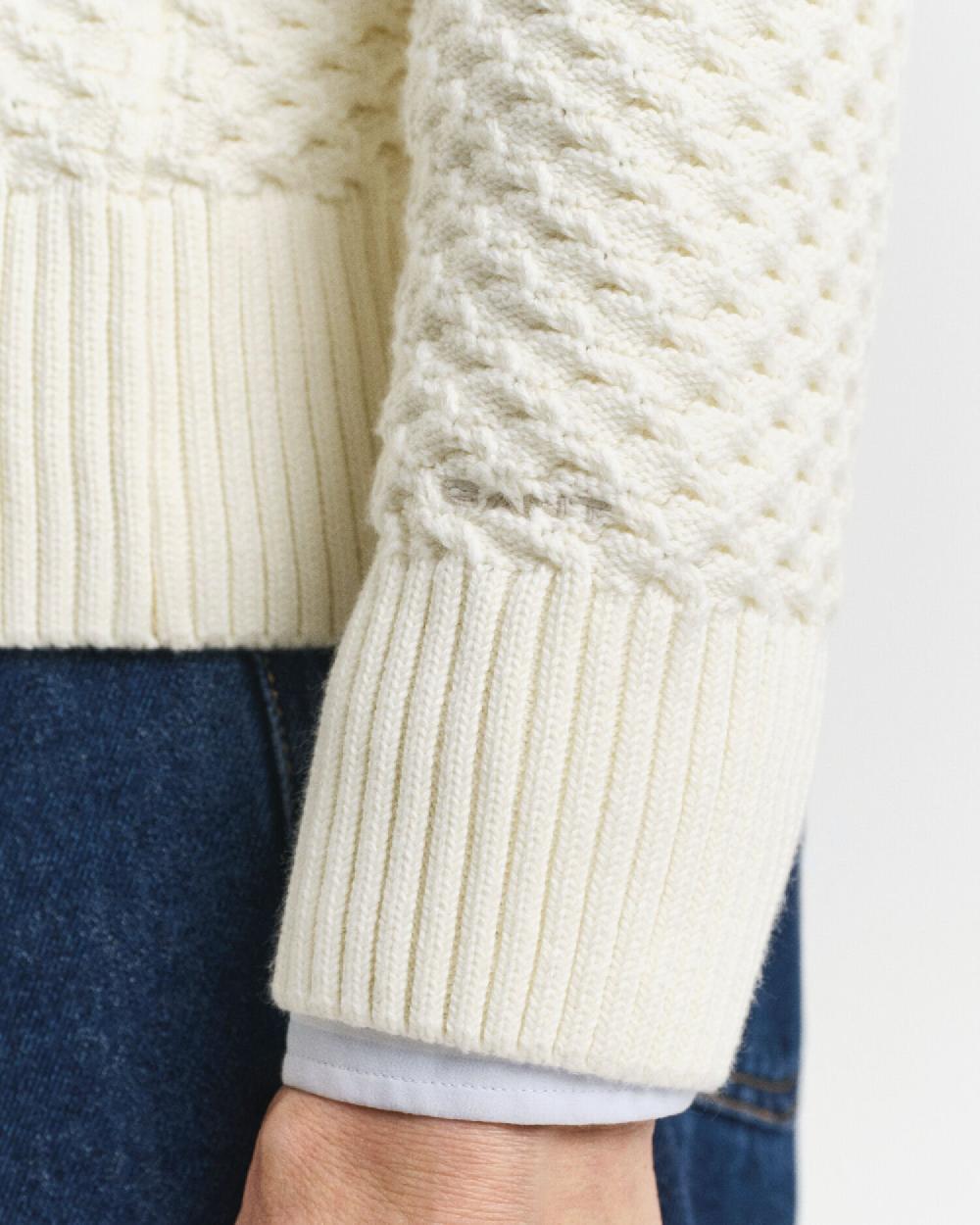 Gant Textured Cotton Half-Zip Sweater Cream