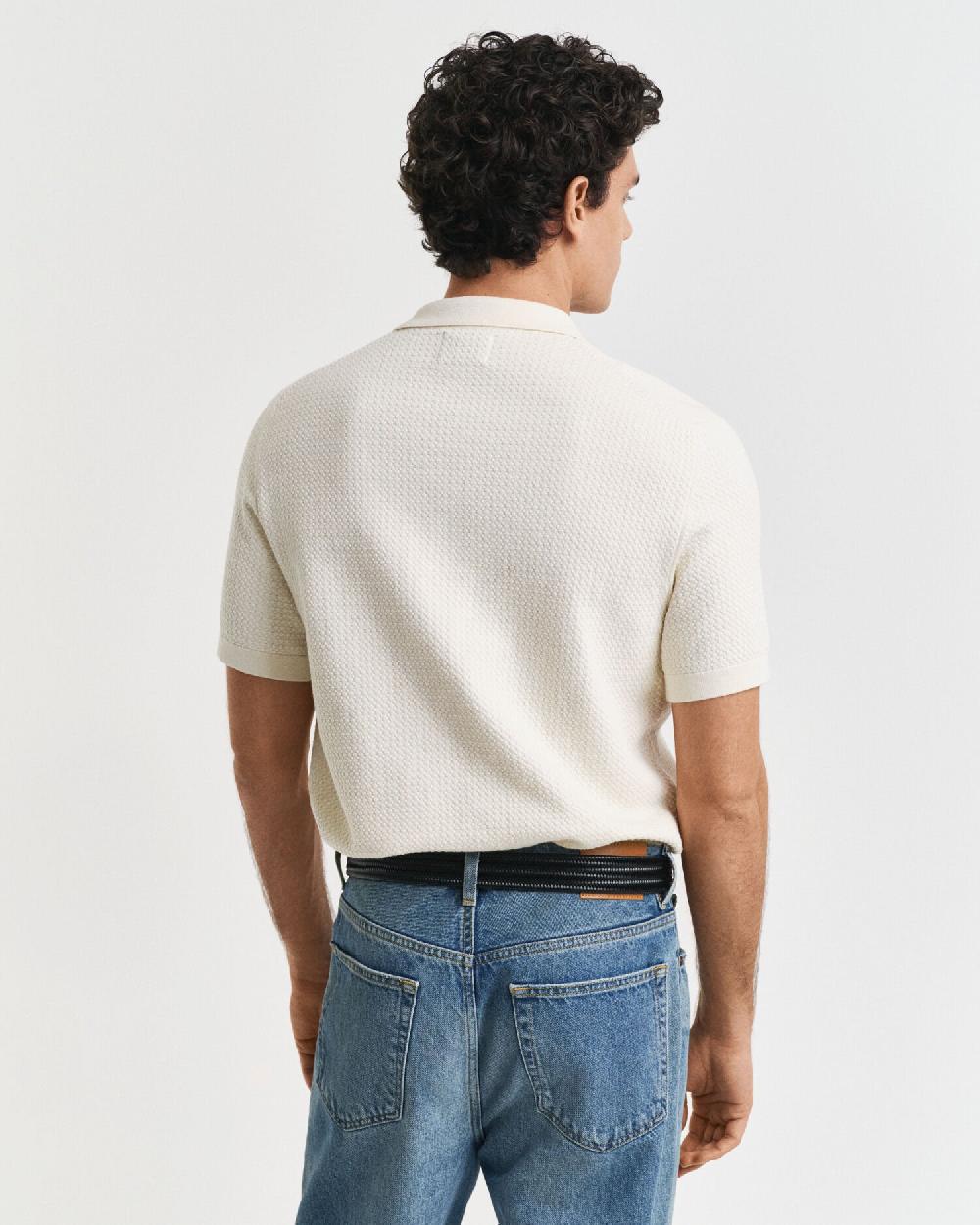 Gant Textured Cotton Polo Shirt Cream