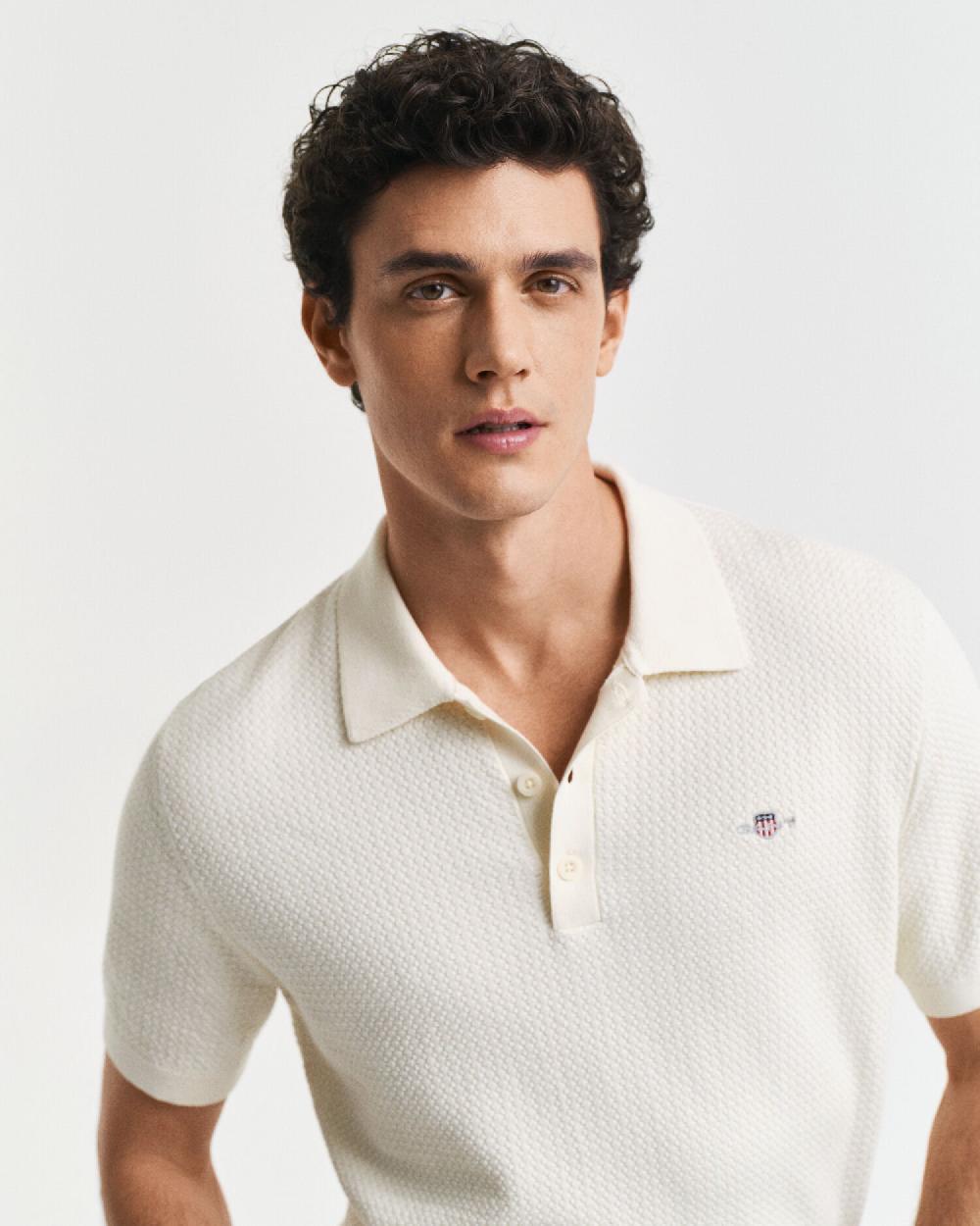 Gant Textured Cotton Polo Shirt Cream