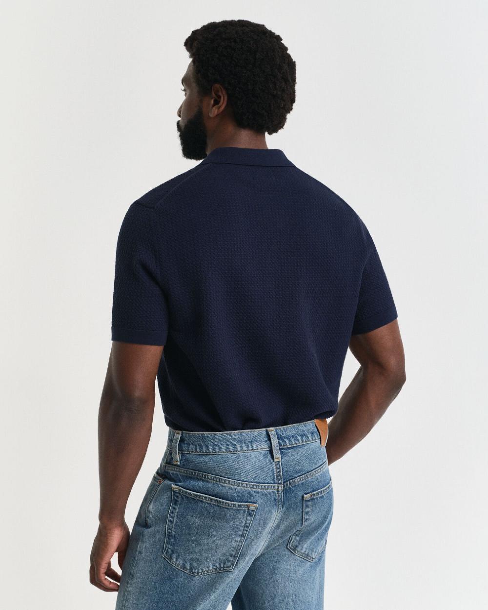 Gant Textured Cotton Polo Shirt Evening Blue