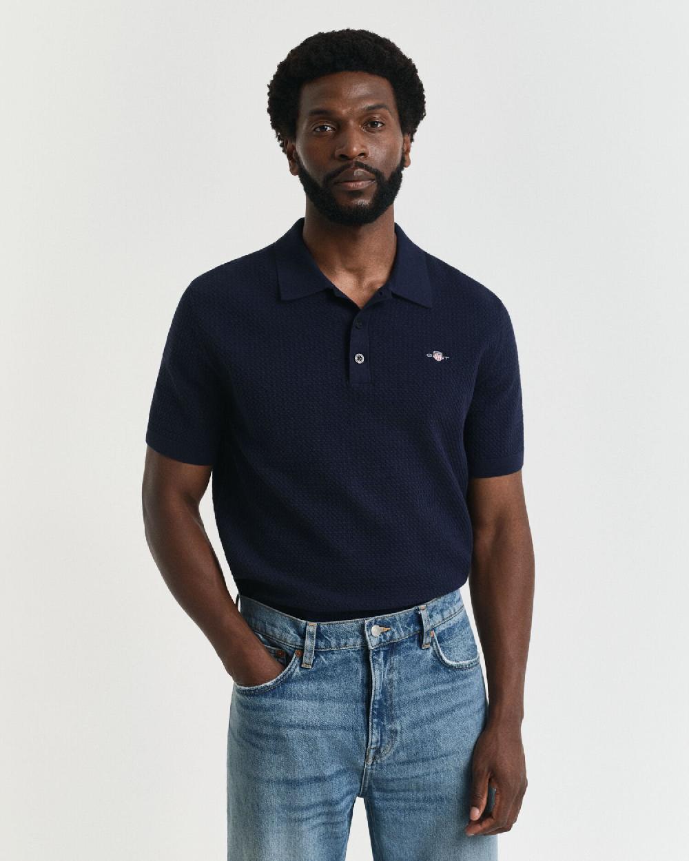 gant Textured Cotton Polo Shirt evening blue