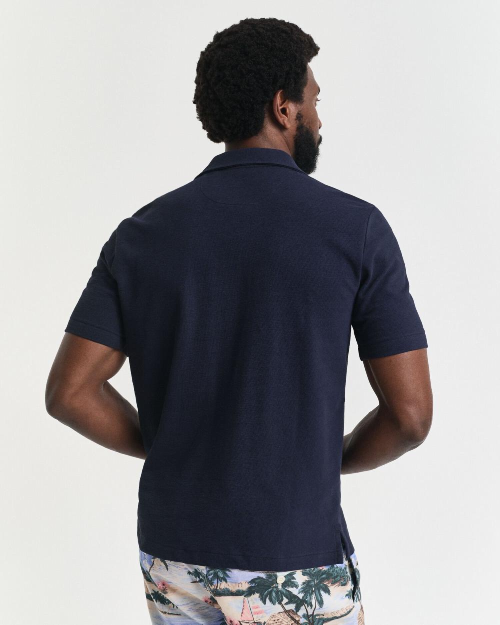 Gant Textured Short Sleeve Shirt Evening Blue