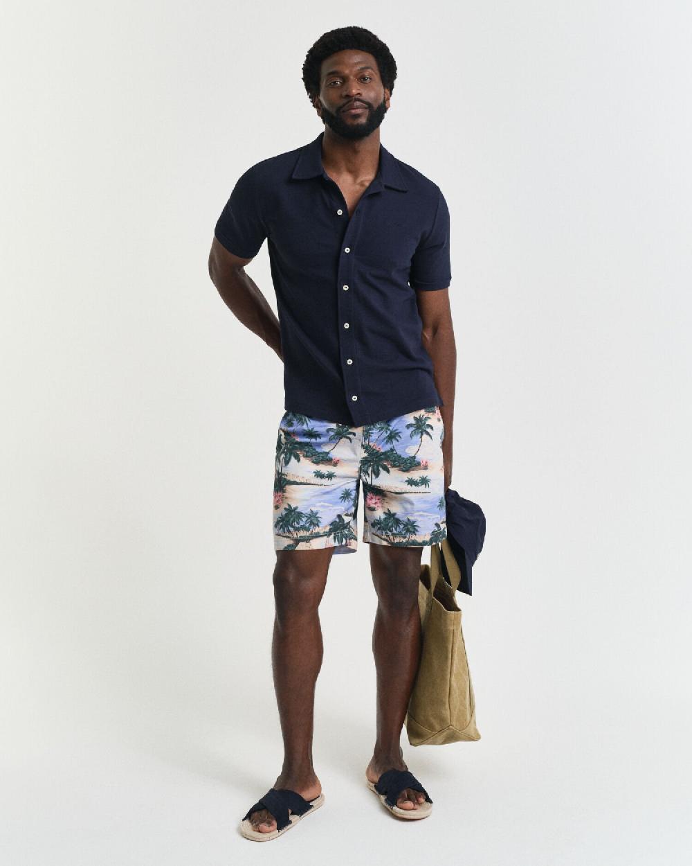 Gant Textured Short Sleeve Shirt Evening Blue