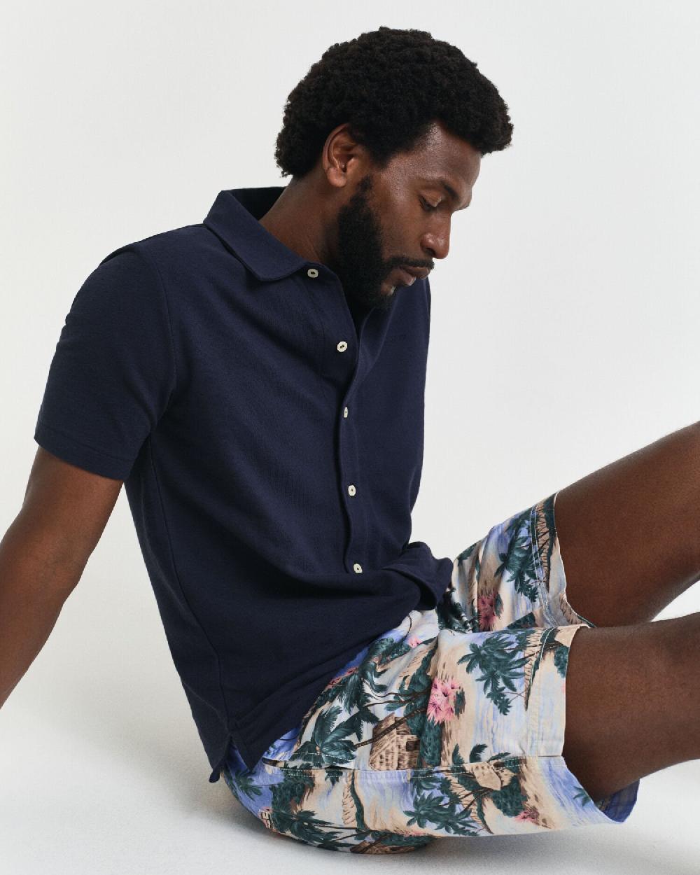 gant Textured Short Sleeve Shirt evening blue