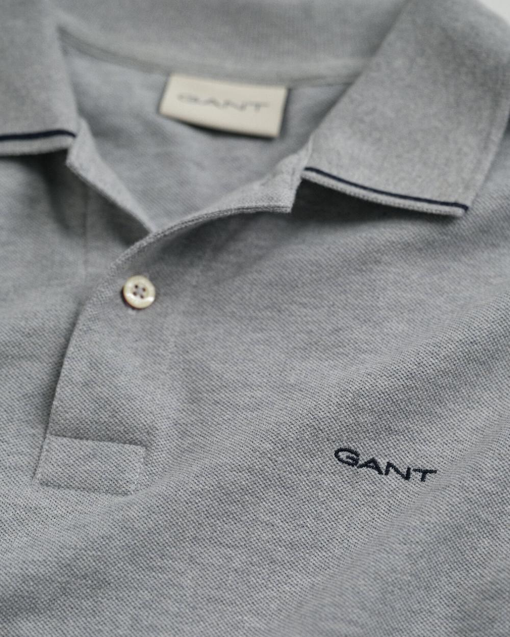 Gant Tipped Piqué Polo Shirt Grey Melange
