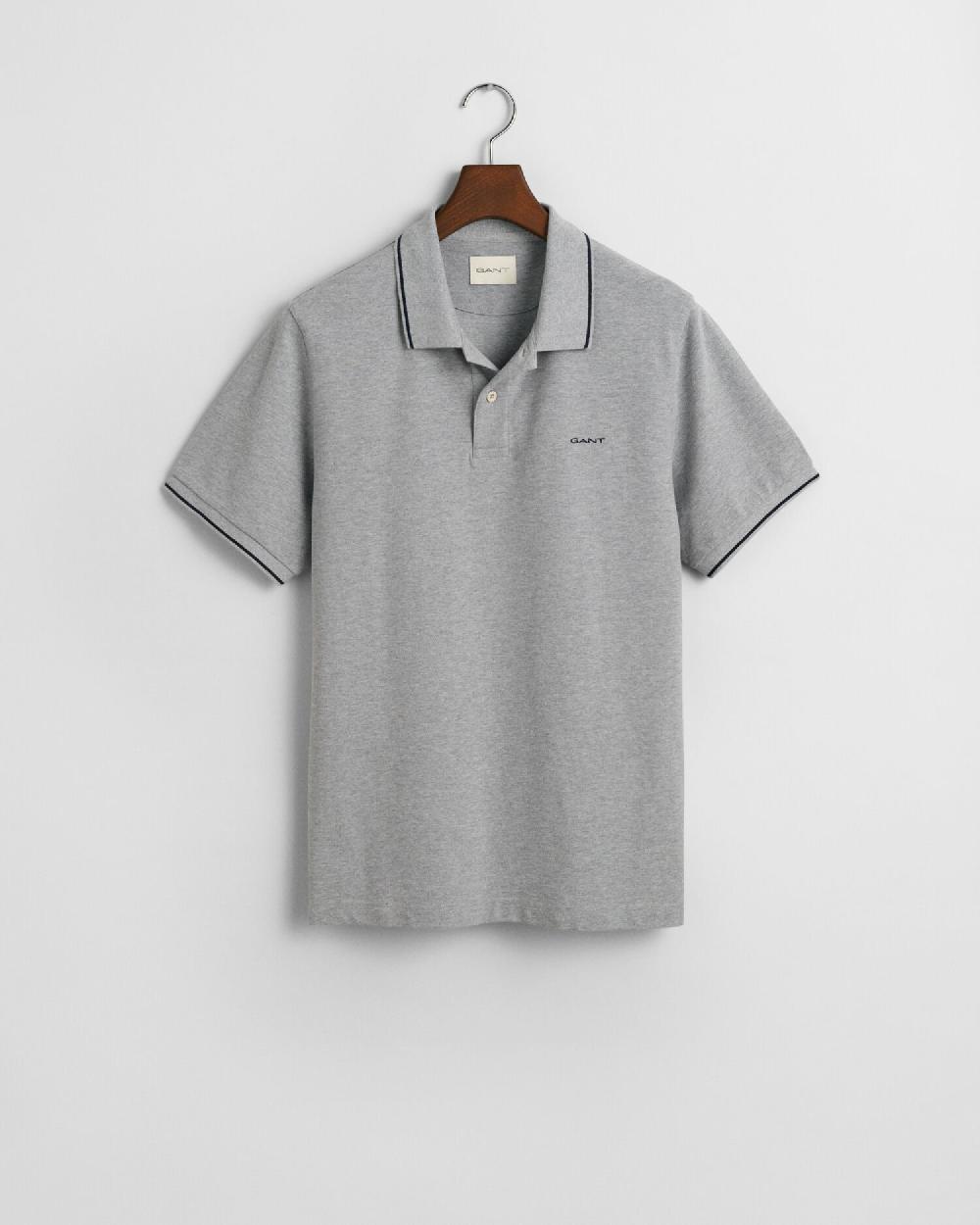 gant Tipped Piqué Polo Shirt grey melange