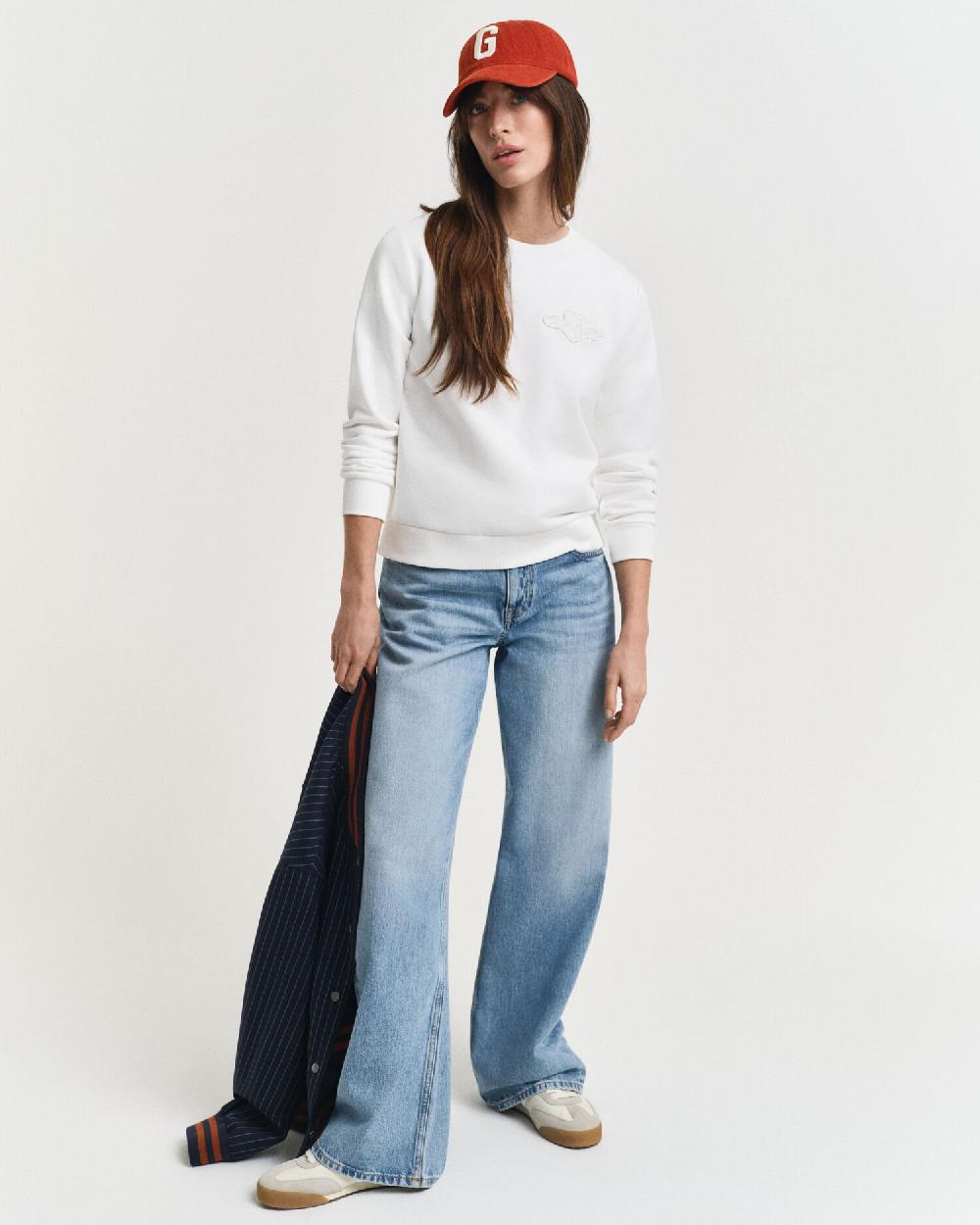Gant Tonal Shield Crew Neck Sweatshirt Eggshell
