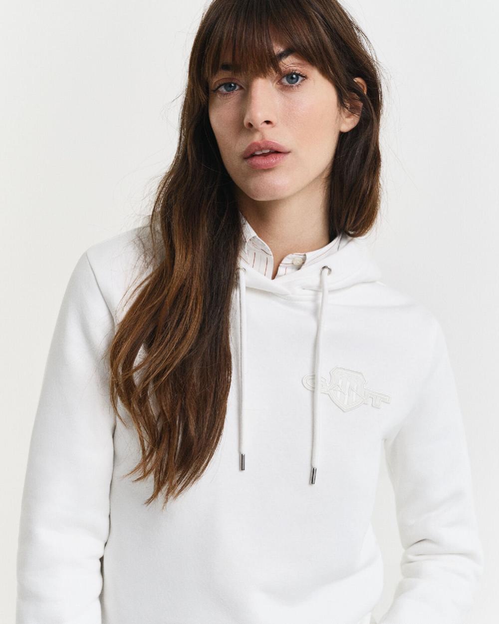 Gant Tonal Shield Hoodie Eggshell