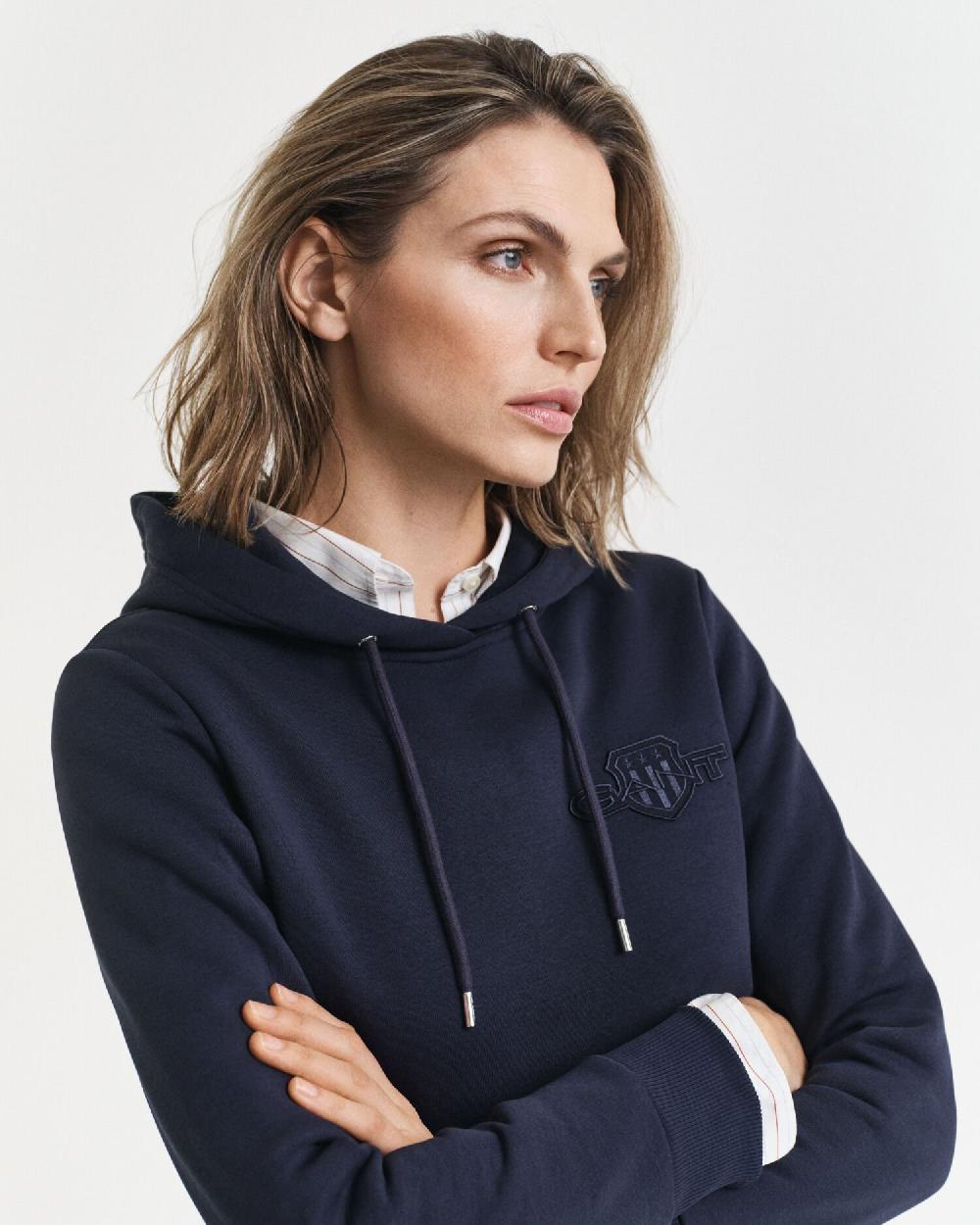 Gant Tonal Shield Hoodie Evening Blue