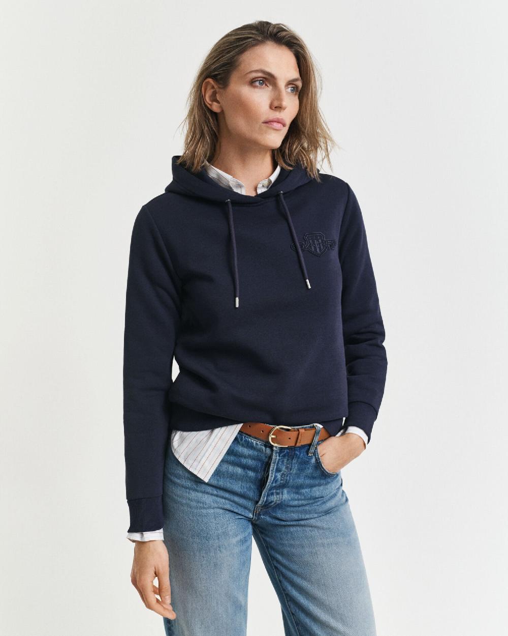 gant Tonal Shield Hoodie evening blue