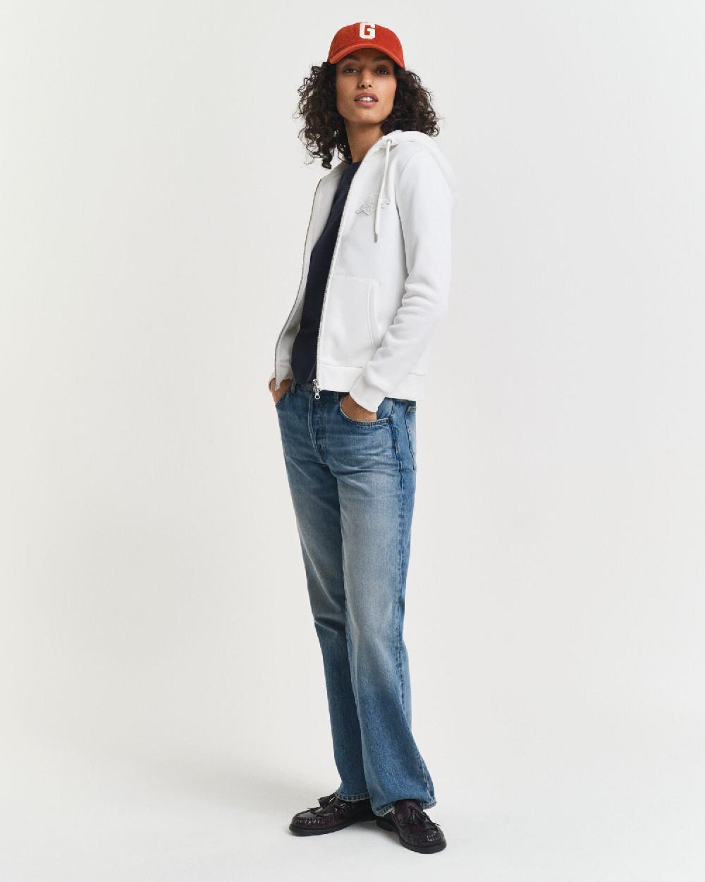 Gant Tonal Shield Zip Hoodie Eggshell