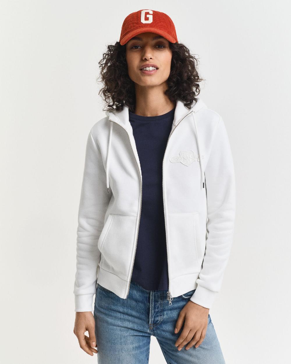 gant Tonal Shield Zip Hoodie eggshell