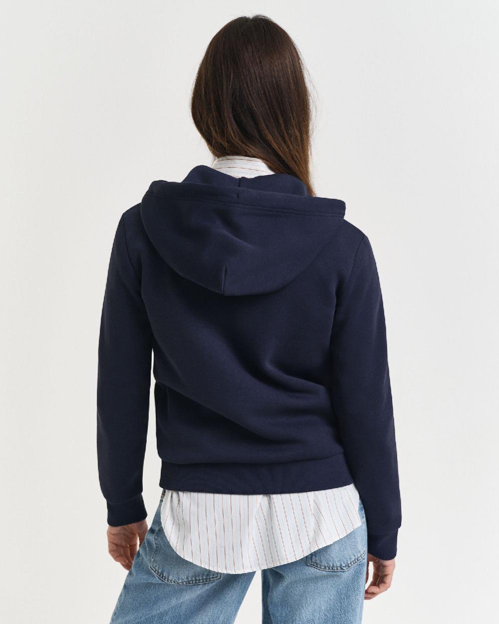 Gant Tonal Shield Zip Hoodie Evening Blue